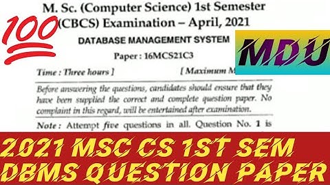 2021 MSc Computer science 1st Sem DBMS question paper mdu #shorts #mdu#previus_paper