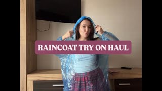 4K Usa Raincoat Try-On Blue Raincoat Over A Cute Mini Skirt And Top