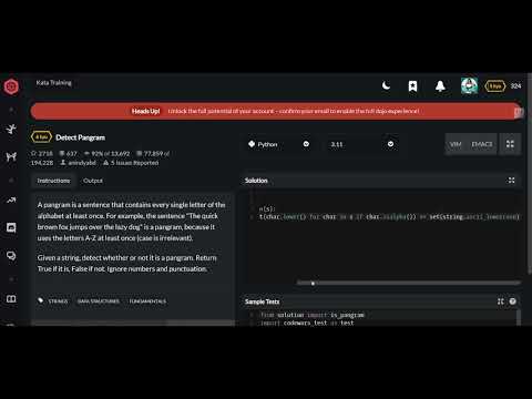 Codewars | Detect Pangram | Python 6 kyu