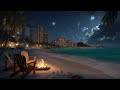 Waikiki Beach At Night Calm Waves Bonfire Sounds mp3