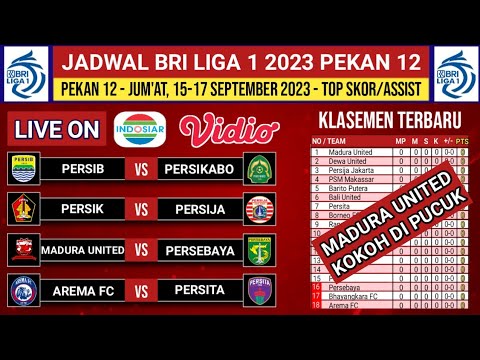 Jadwal pertandingan Liga 1 2023 Pekan ke 12 - MADURA UNITED VS PERSEBAYA - Klasemen BRI Liga 1 2023