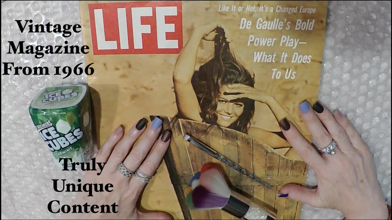 ASMR Gum Chewing Magazine Flip Through | 1966 VINTAGE LIFE | Tingly Whisper and Crinkly Pages