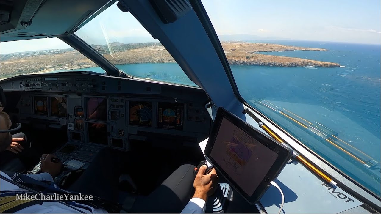 Airbus A320 landing in HERAKLION with ATC (Cockpit View)