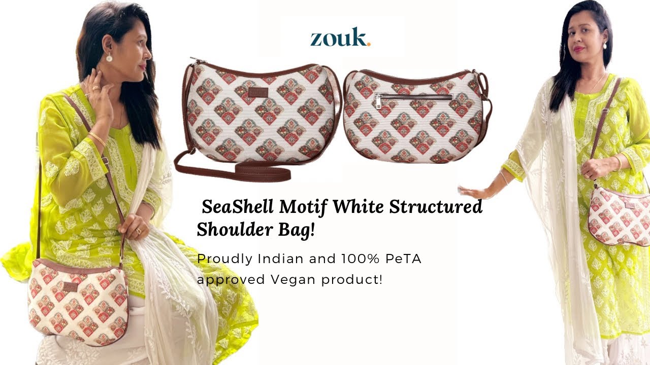 Zouk Handbag Review Seashell Motif white structured shoulder bag 