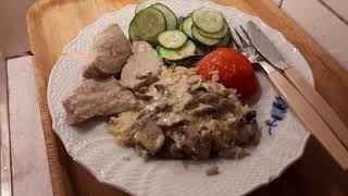 Fläskfilé med champinjonsås. Se beskrivning