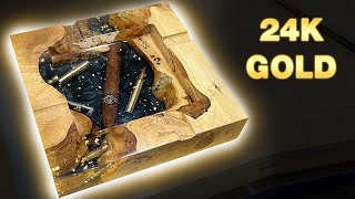 24k Gold in Epoxy ! Start to Finish Woodworking, Resin Art