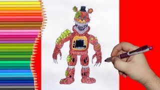 How to draw Twisted Freddy, FNaF, Как нарисовать твистед Фредди, фнаф