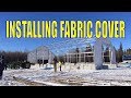 PREMIUM 40′ WIDE DOUBLE TRUSS FABRIC STORAGE BUILDING installing the cover PREMIUM 40′ WIDE DOUBLE TRUSS FABRIC STORAGE BUILDING installing the cover