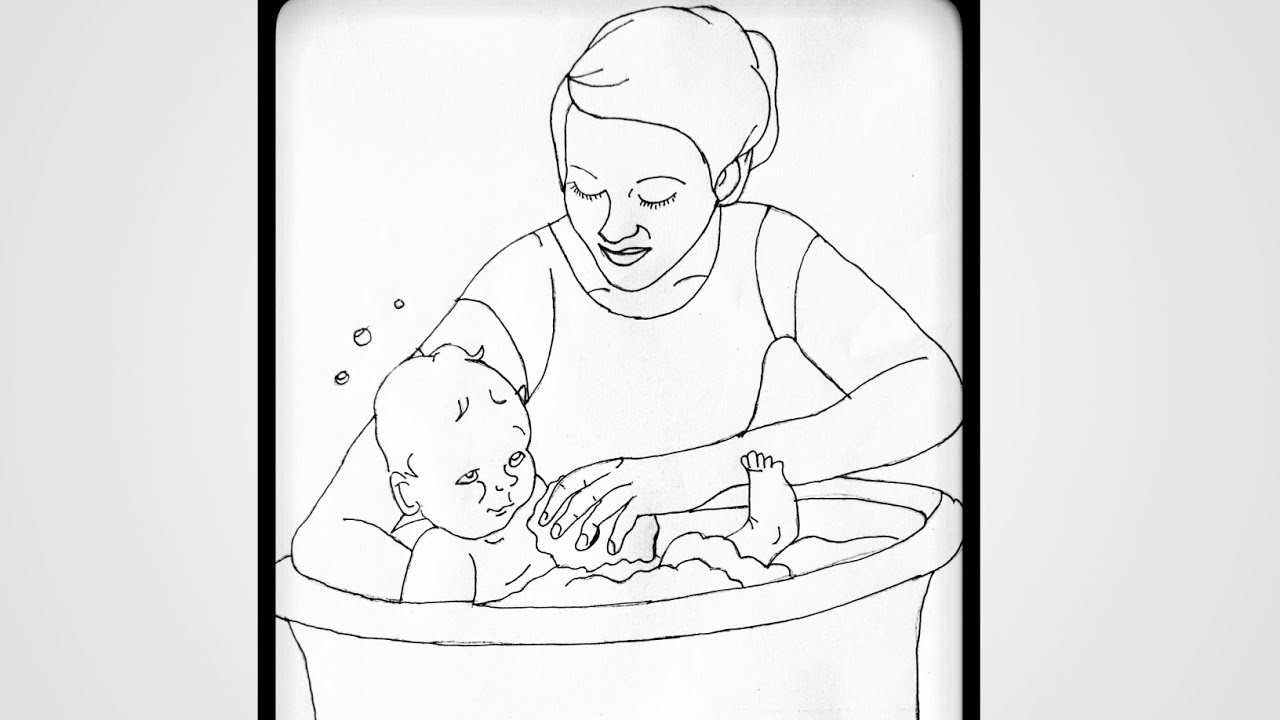 Drow Bathing How to draw a bathing baby drawing - YouTube