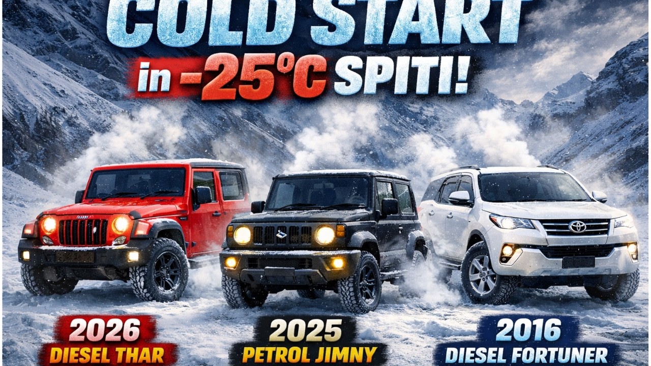 Cold Start Test in -25°C ❄️ | Thar vs Jimny vs Fortuner in Spiti Valley 😱 #winterspiti #automobile