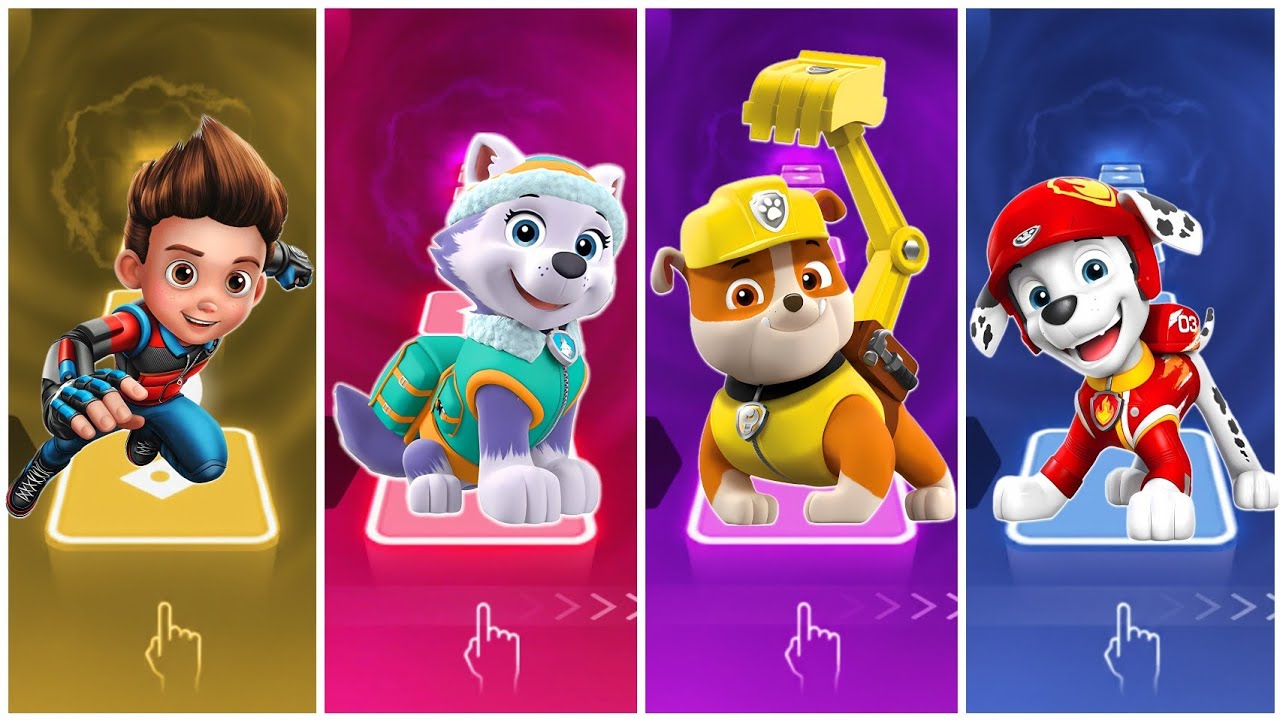 Ryder 🆚️ Everest 🆚️ Rubble 🆚️ Marshall 🆚️ Paw Patrol - Tiles Hop Edm Rush