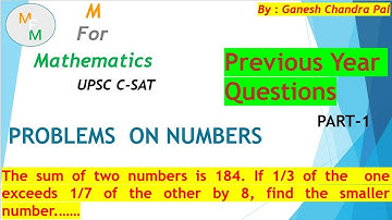 previous year question based on problems on numbers || mfmupsccsat || the sum of two numbers is 184