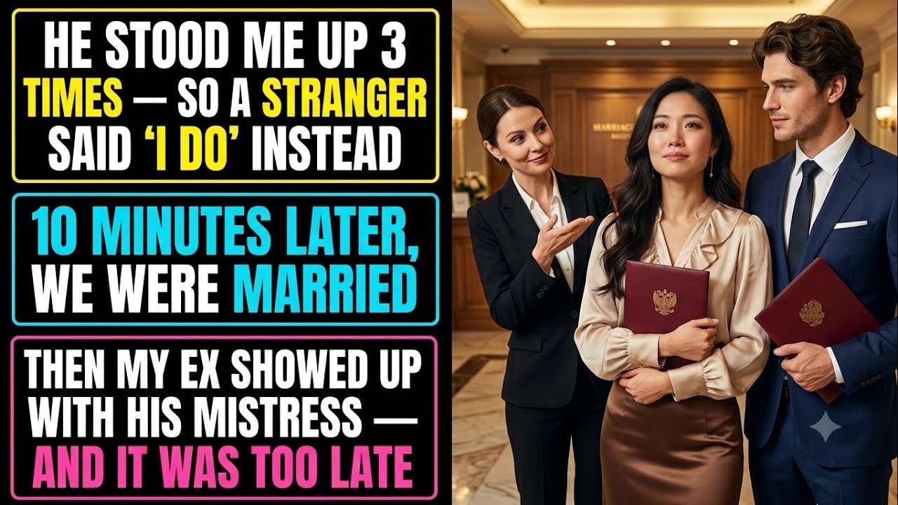 I was standing at the marriage registry for the third time, in my white dress, holding wilting flowers, watching the clock tick past forty-five minutes with no call from my fiancé. The clerk...
