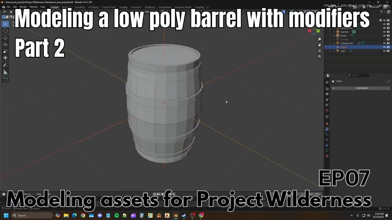 Modeling a Low Poly Barrel Part 2 | Raptor X | Making My Game assets 007