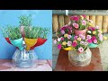 Recycling plastic bottles for gardening grow beautiful Portulaca (Mossrose)