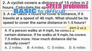 SPEED Problems from BASIC to difficult Part2 | Same Distance | Same Time