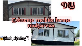 Extreme mobile home makeover | painting the skirting BLACK 🖤| ￼our FREE 1975 mobile home