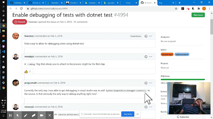 how to debug unit tests in .Net Core, with VSCode