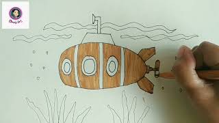 cara membuat kapal selam dengan mudah // How to draw a submarine easly