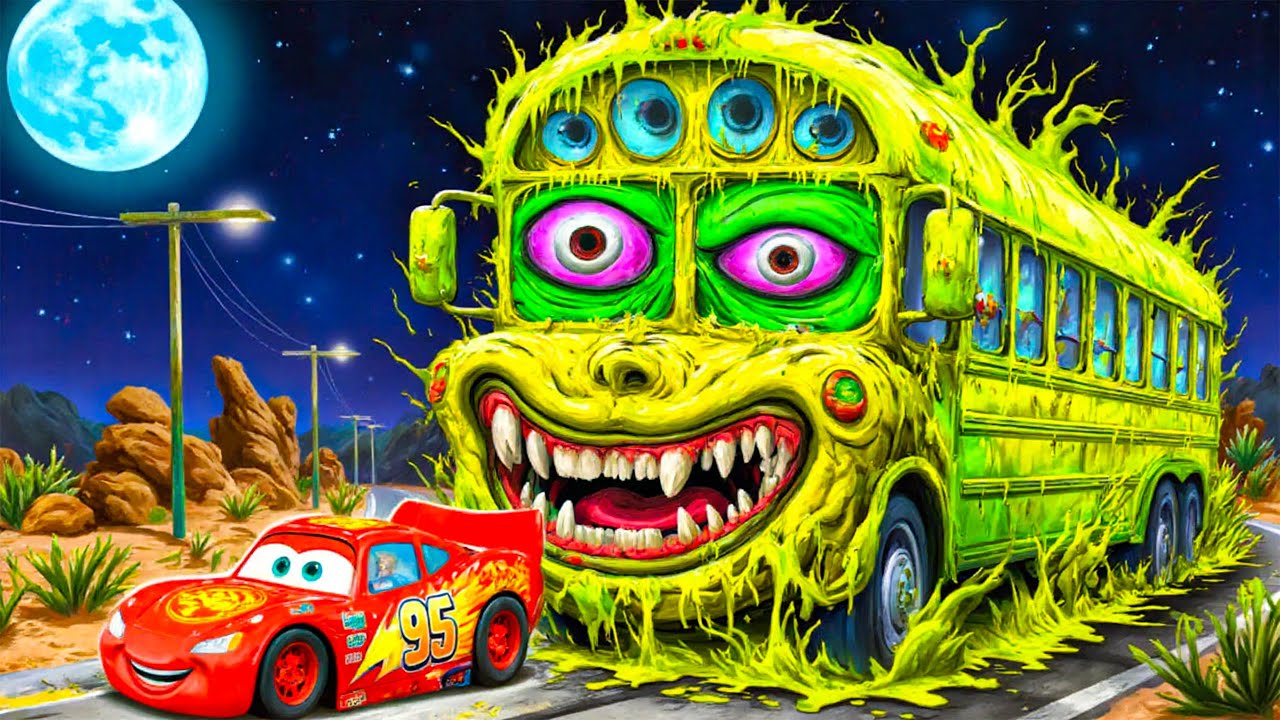 😱Horror Story | LARGE HUNGRY SCHOOL BUS MONSTER TRUCK ZOMBIE 🆚 McQueen😱| BeamNG Drive