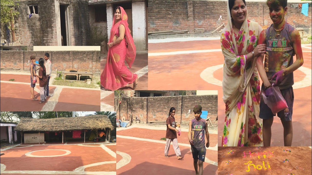 लिपाई- पुताई से होली के दिन सज गया मेरा घर 🎉आज तो बच्चे बूढ़े एक ही रंग में रंगे 💞 गांव की होली 