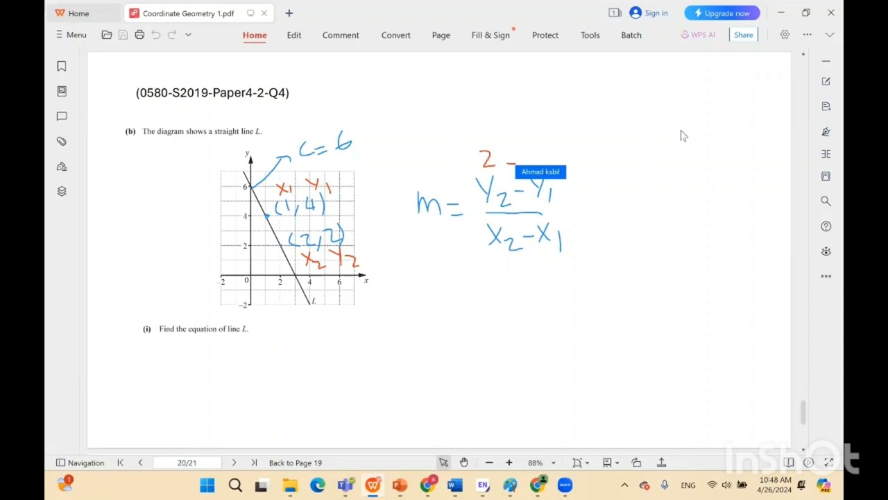 Coordinate geometry, 0580,S2019,Paper4,2,Q4