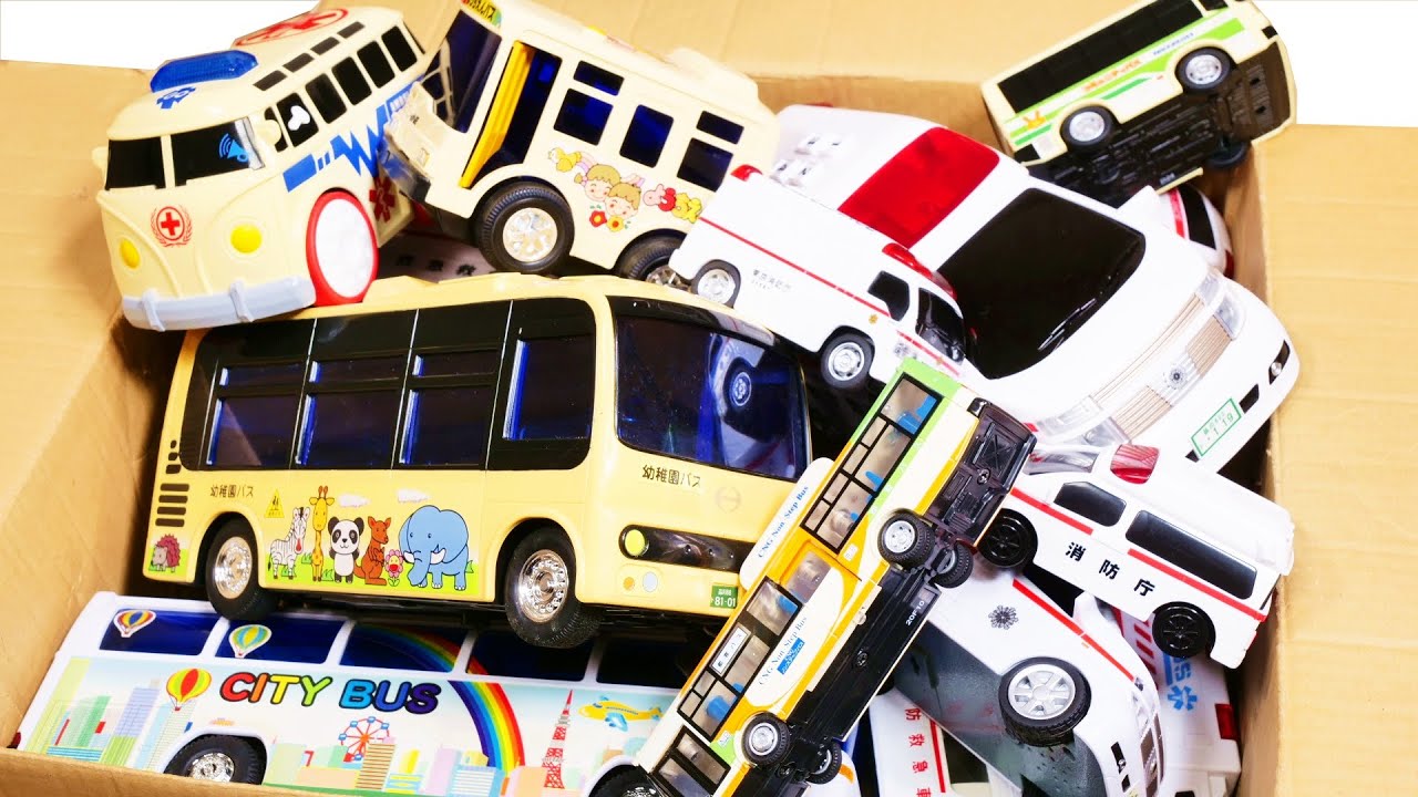 救急車とバスのミニカーが坂道を走る！ 坂道緊急走行テスト♪ Ambulance & bus miniature cars run a slope