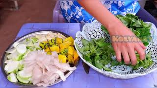 Kyaney cooking local family food is vegetable   with smoke fish