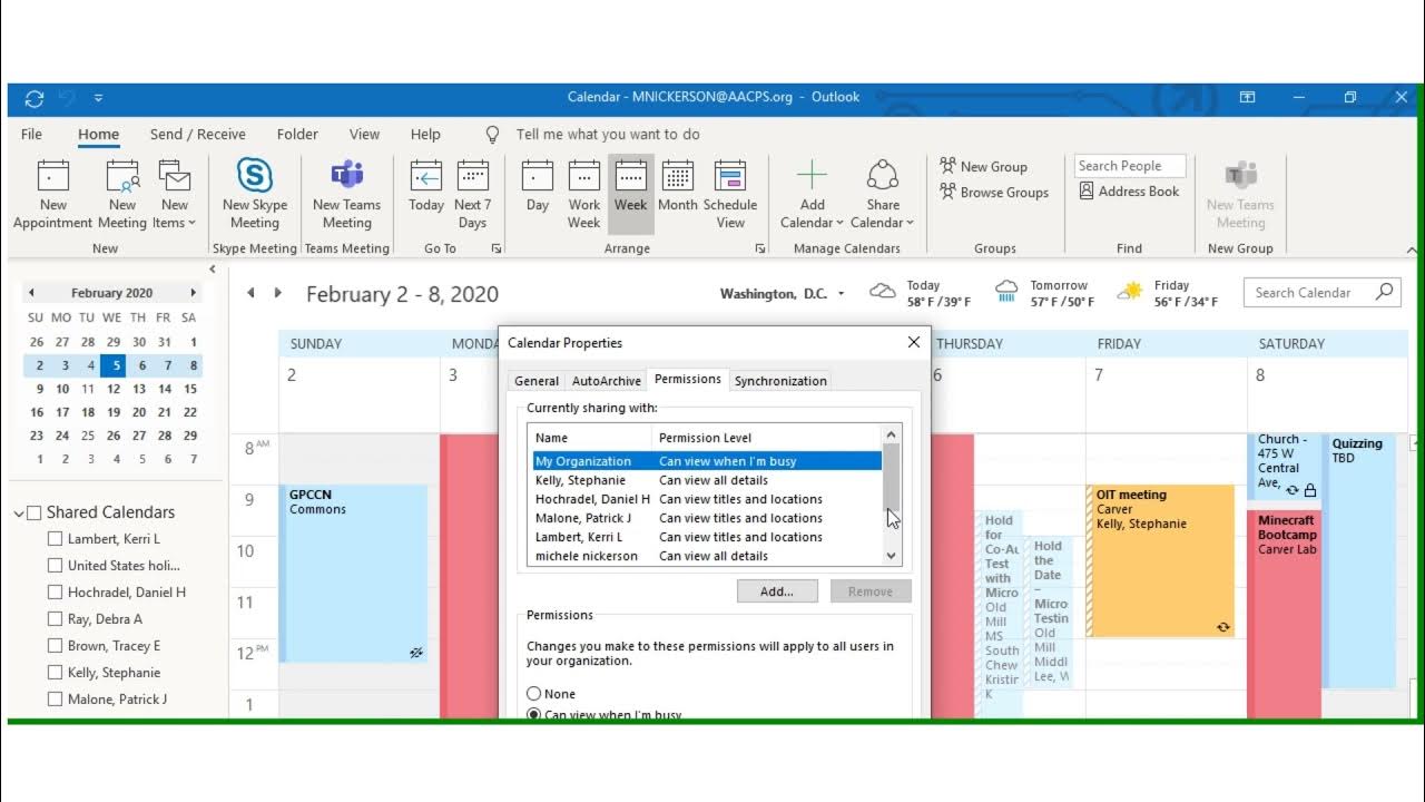 share or Unshare your Outlook Calendar with a colleague YouTube