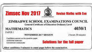 Zimsec November 2017, Maths Paper 1, Full paper solutions