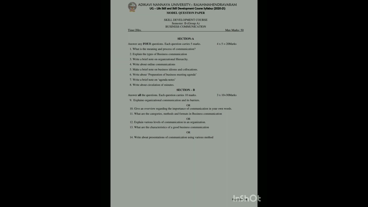 business communication model paper semi2 AKNU 