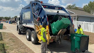 Waste Connections Mack LR McNeilus Rear Loader Garbage Truck 4Man Crew Packing Hot Heavy Alley Trash