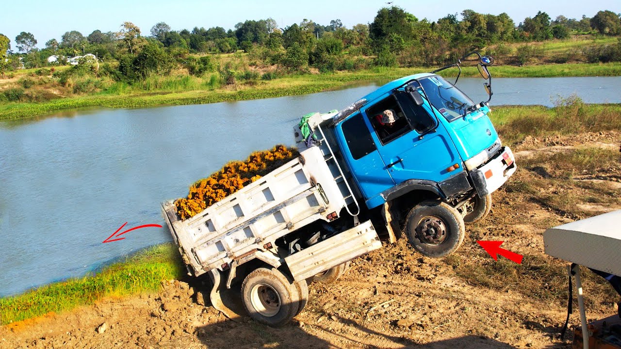 Dozer Rescuing Incredible!! Dump Truck 5Ton Fly Back Unloading Stuck Deep Heavy ...