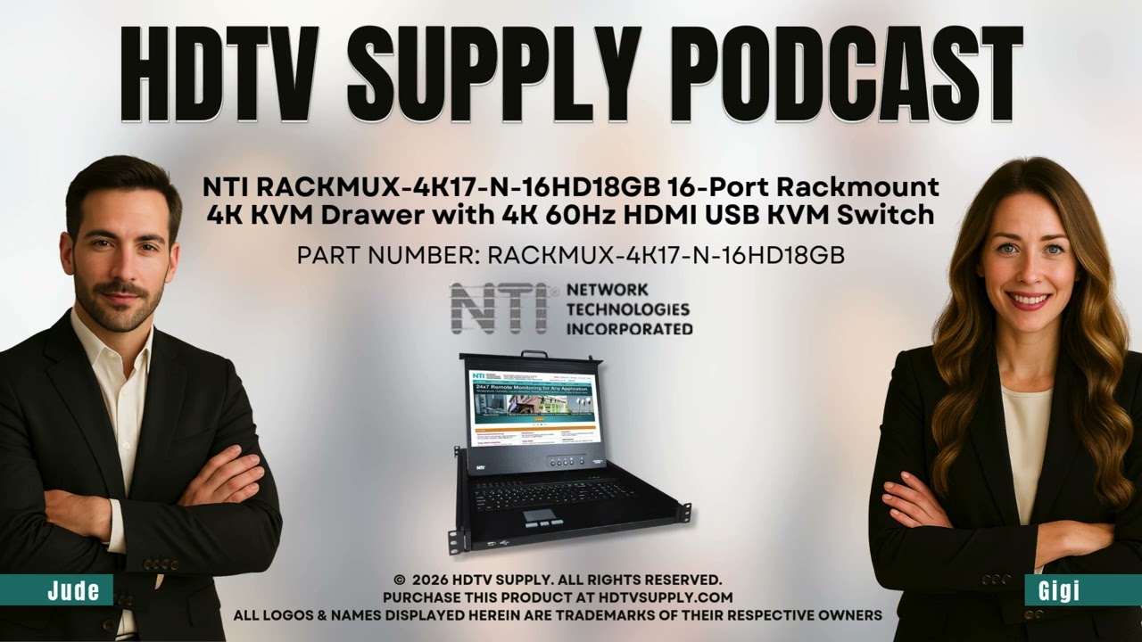 NTI RACKMUX-4K17-N-16HD18GB 16-Port Rackmount 4K KVM Drawer with 4K 60Hz HDMI USB KVM Switch