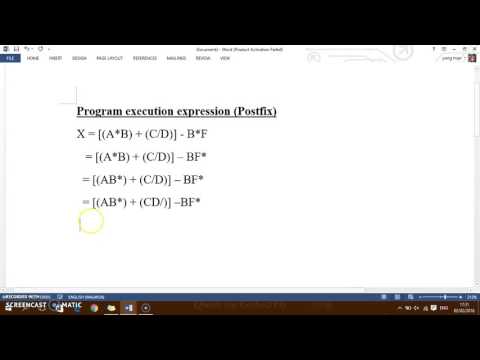 Program execution Convert to postfix notation and Stack DIagram