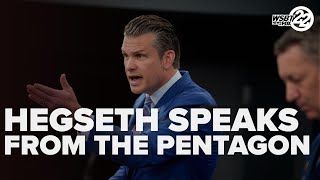 Pete Hegseth speaks from the Pentagon
