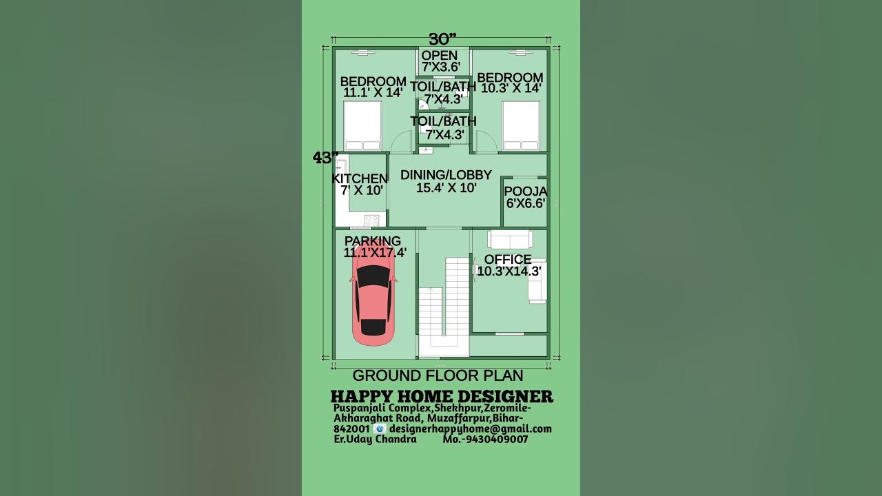 30x43-house-plan-2bhk-with-office-parking-1300sqft-happy-home-designer-2dplan