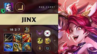 Jinx ADC vs Mel - KR Master Patch 26.16
#Jinx #ADC #Master
Jinx ADC vs Mel — 10/3/7 (WIN) | KR Master 717 LP
Skin: Star Guardian Jinx | Spells: Flash Barrier
Build: Dorans Bow, Kraken Slayer, Runaans Hurricane, Hexoptics C44, Infinity Edge, Noonquiver
Runes: Precision - Lethal Tempo, Presence of Mind, Legend: Bloodline, Cut Down | Inspiration - Cash Back, Triple Tonic | Shards - Attack Speed, Adaptive Force, Health
Match detail:
- Queue: Ranked Solo/Duo
- Duration: 28m 04s
- KDA: 10/3/7 | CS: 292 (10.4/min) | Gold: 17,095
- Damage to Champions: 28,552
- OP.GG: https://www.op.gg/summoners/kr/%EB%8D%9C%EC%BB%A4%EB%8D%A9-0327
- Played by: 덜커덩#0327
Timeline:
0:00 Game Start
01:40 First Blood — Jinx kills Mel
05:51 Blue takes 1st Dragon (Hextech)
10:57 Ekko eliminates Mel
13:21 Blue takes 2nd Dragon (Mountain)
16:04 Jinx eliminates Graves
18:53 Jinx Double Kill
19:11 Blue takes 3rd Dragon (Cloud)
24:44 Ekko Double Kill
25:06 Blue takes 4th Dragon (Cloud)
25:13 Jinx kills Trundle
26:26 Blue takes Baron
26:37 Jinx Double Kill
27:00 Top Inhibitor falls (Red)
27:19 Victory
Watch more replays:
- Channel: https://www.youtube.com/@JinxChallengerReplays
- Ranked: https://www.youtube.com/playlist?list=PLPUygacvheSNudUPsnybz6p9xLFejomXk
- ARAM: https://www.youtube.com/playlist?list=PLlDnRvpyLcp3VcN7DbXNTyERJzM6okX9Y
- Shorts: https://www.youtube.com/playlist?list=PL3SZCOMq4X12IJlVFqJiVP0lIJfVfcPC-
Contact me: lolreplayschallenger@gmail.com Jinx ADC vs Mel - KR Master Patch 26.16