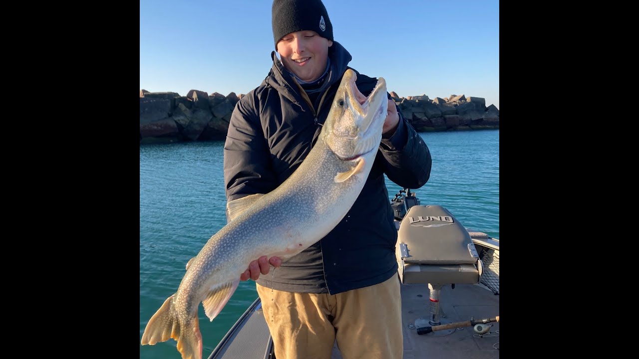 Jigging for Lake Trout on Lake Michigan Port of Indiana. Almost hit
