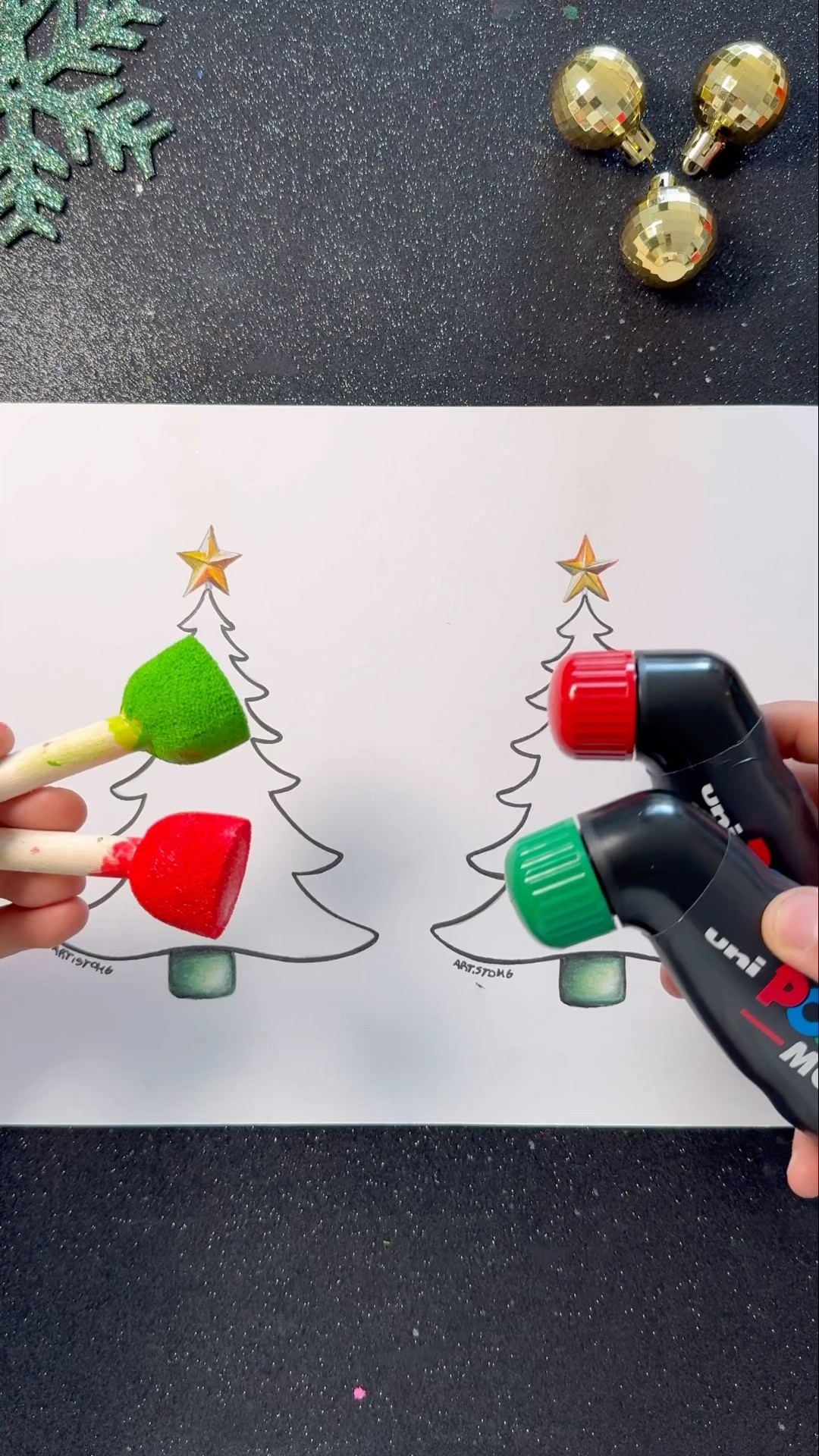 Christmas Tree with Acrylics vs Paint Markers! ?✨? || What’s your fav technique?! ? #christmas
