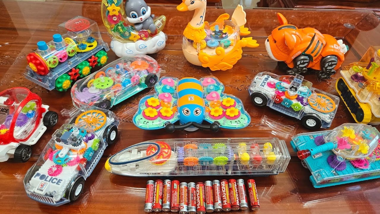 Unboxing transparent gear fire truck| remote control RC city bus/ police car, spray train, RC Car EV