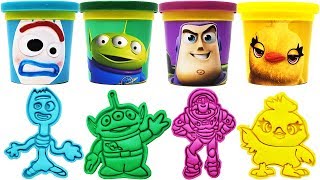 Toy Story 4 Play-Doh Molds & Surprise Toys Forky Aliens Buzz Lightyear Ducky Learn Colors For Kids