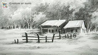 How To Draw Two Small Wooden Cabins in Forest Landscape Art