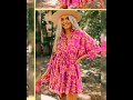 Pink Floral Print Drawstring Tunic Flowy Short Dress