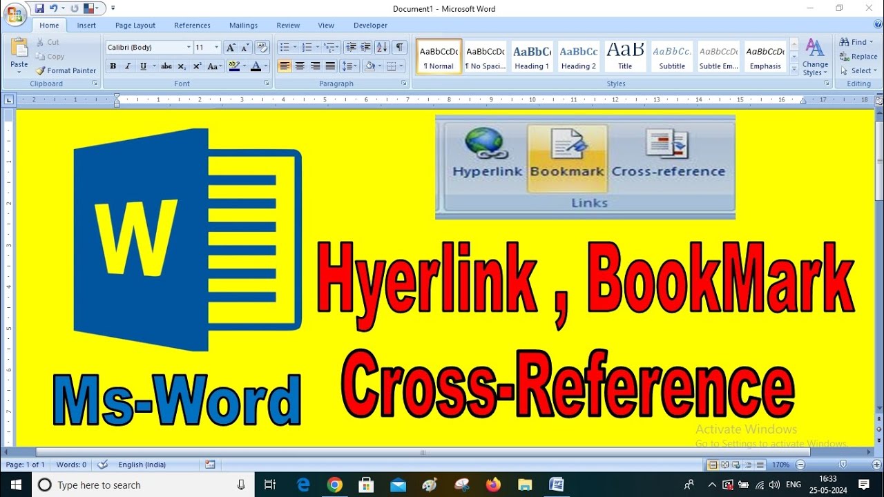 Insert Tab in Ms Word 2007-10 | MS Word Hyperlink, Bookmark, Cross ...