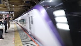 E353系 S112編成 特急あずさ42号新宿行が73分(1時間13分)遅れて国立駅3番線を通過するシーン