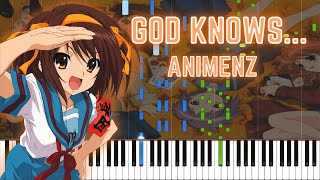 Video thumbnail of "[Animenz] God knows... - The Melancholy of Haruhi Suzumiya OST Piano Tutorial || Synthesia"