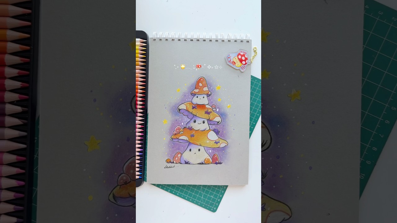 Cute Mushroom Drawing with Colored Pencils | Halloween vibe 🎃🍄 