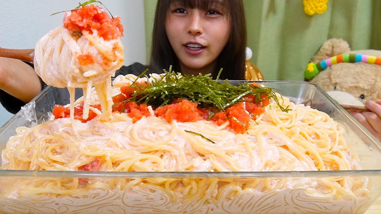 【ASMR】久しぶりの明太子クリームパスタ！[大食い]