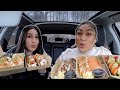 SUSHI MUKBANG WITH MY COUSIN IN THE CAR | ABURI SALMON | SALMON NIGIRI | CRUNCHY ROLL | RAINBOW ROLL